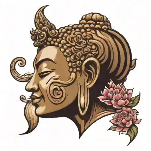 Buddha face profile holding tattoo design idea