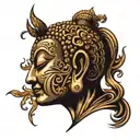 Buddha face profile holding tattoo design idea