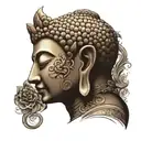 Buddha face profile holding tattoo design idea