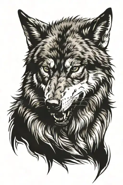angry wolf standing tattoo design idea