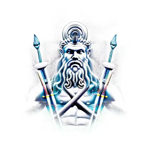Poseidon with trident without color tattoo design idea