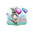 Kangeroo is holding a heart shape balloon which has hong kong skyline in the balloon tattoo design idea