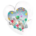 Kangeroo is holding a heart shape balloon which has hong kong skyline in the balloon tattoo design idea
