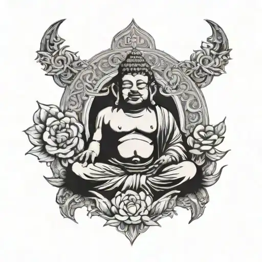 Half demon, hald buddha tattoo design idea