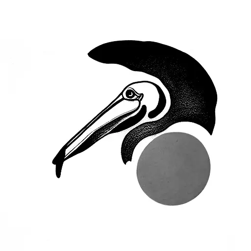 Pelican flying accross an orange sun tattoo design idea