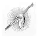 Pelican flying accross an orange sun tattoo design idea