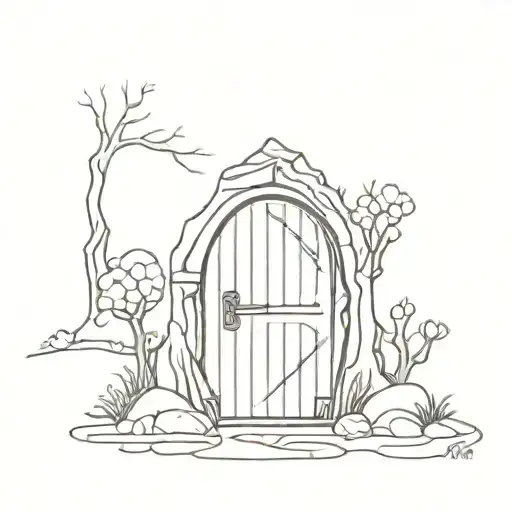 hobbit door in forest tattoo design idea