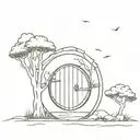 hobbit door in forest tattoo design idea
