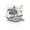 battleship fighting a giant squid  tattoo design idea