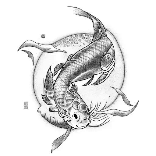 Dibuja un diseño sencillo al estilo de Studio Ghibli, sobre peces koi tattoo design idea