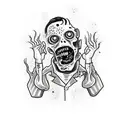 A zombified doctor eating vegan brains and holding a gay pride flag tattoo design idea