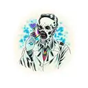A zombified doctor eating vegan brains and holding a gay pride flag tattoo design idea