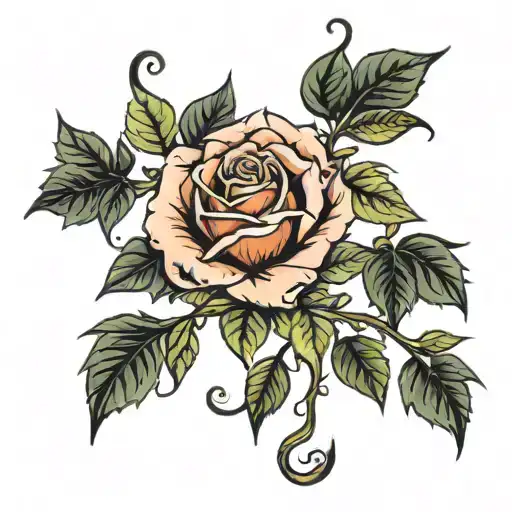 rose vine with pedals falling leaves tattoo design idea