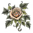 rose vine with pedals falling leaves tattoo design idea
