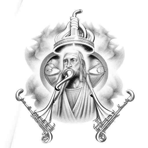 7 trumpets of revelation from the bible tattoo design idea