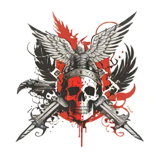 Knight Cross with Crown over skull Angel Phoenix bird tattoo design idea
