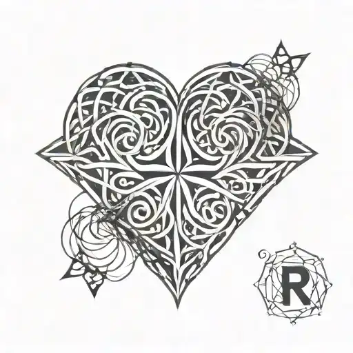 A geometric tattoo of interconnected hearts, with the initials R and C woven into the design, symbolizing the bond between you and your parents tattoo design idea