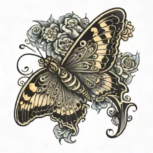 side view of a butterfly with the name wikus hidden in the wing, only black tattoo design idea