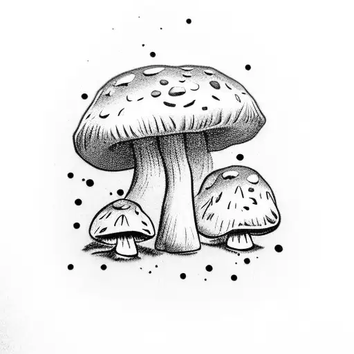 mushrooms with crystal points tattoo design idea