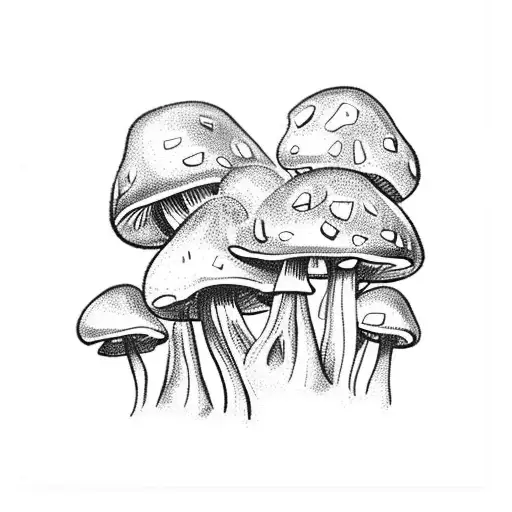 mushrooms with crystal points tattoo design idea