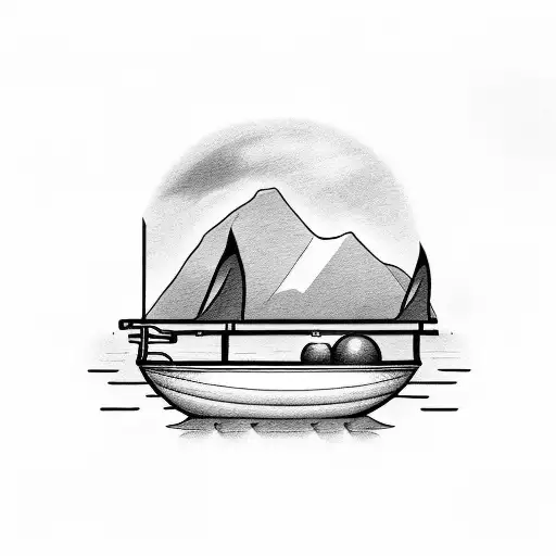 small boat in ocean rowing towards end of world tattoo design idea