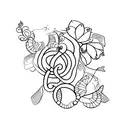blossom word with string of fate tattoo design idea