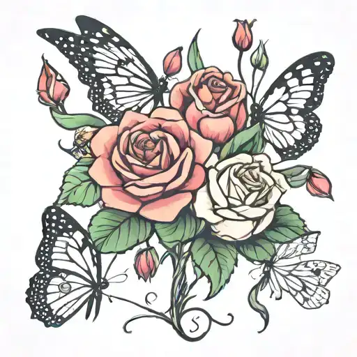 roses. tulips. butterflies. ladybugs tattoo design idea