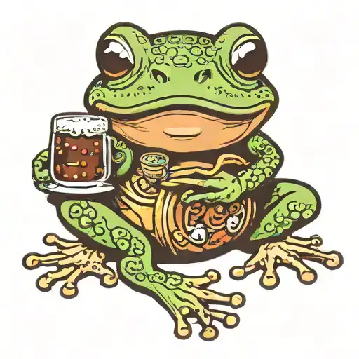 cute frog holding a beer mug tattoo design idea