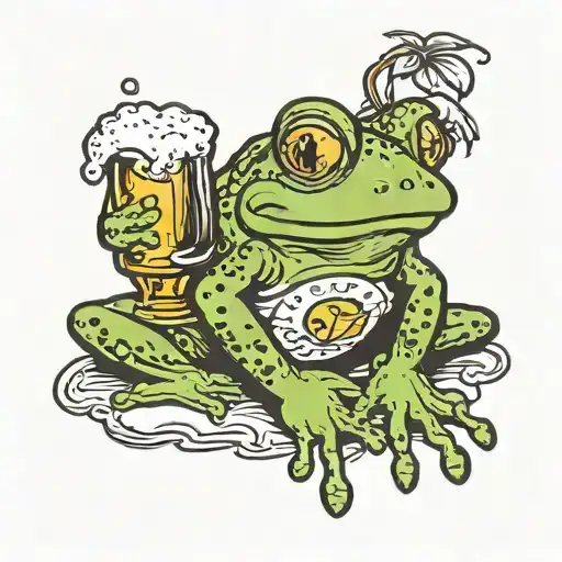 cute frog holding a beer mug tattoo design idea
