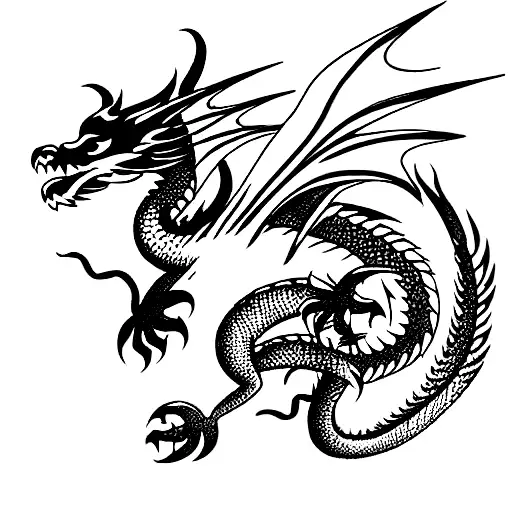 dragon flying with long tail tattoo design idea