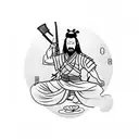Samurai warrior meditating under a cherry blossom tree tattoo design idea