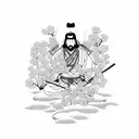 Samurai warrior meditating under a cherry blossom tree tattoo design idea