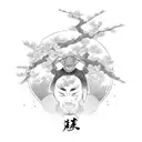 Samurai warrior meditating under a cherry blossom tree tattoo design idea