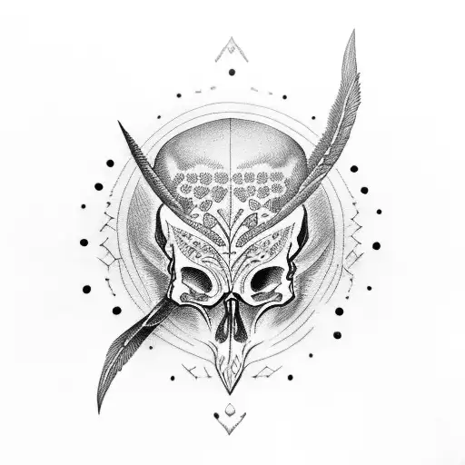 crow on top of skull tattoo design idea