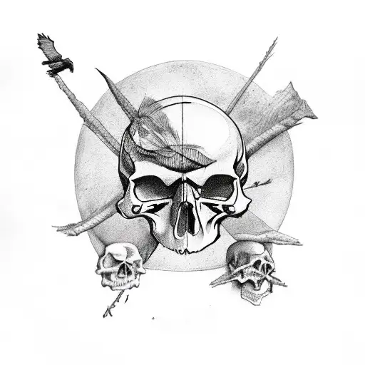 crow on top of skull tattoo design idea