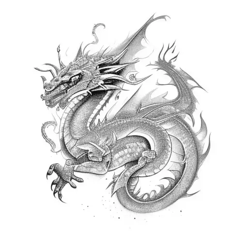 Celebrate your passion for graffiti and illustration with a black-grey tattoo of a dragon breathing vibrant graffiti onto a cityscape. tattoo design idea