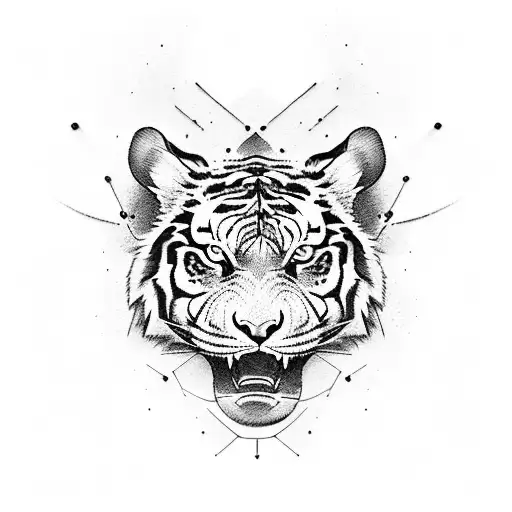 Combine the strength of CrossFit with the elegance of art in a tattoo featuring a powerful tiger in a blackwork style. tattoo design idea