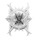 A black work tattoo incorporating the album covers of bon jovi, def leppard and guns n' roses tattoo design idea