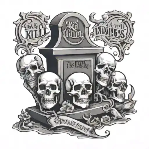4 skeletons around a tombstone with the words kill them with kindness on the tombstone tattoo design idea