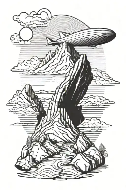 mountain range with led zeppelin the hermit statue tattoo design idea