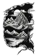 mountain range with the hermit statue tattoo design idea
