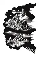 mountain range with the hermit statue tattoo design idea