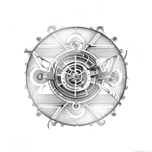 An intricate clockwork mechanism surrounded by the date 20th November 2022 tattoo design idea