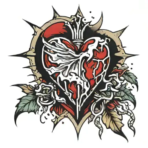 bloody heart hit by bullets tattoo design idea