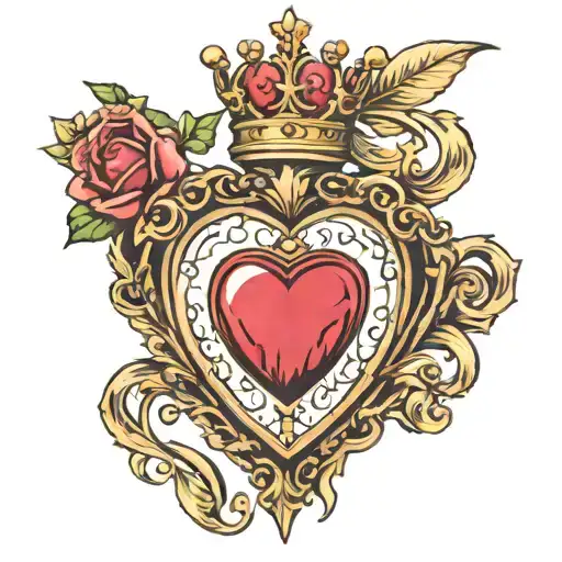 heart locket with crown tattoo design idea