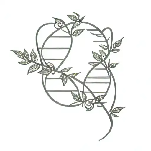 A minimalist design of a DNA double helix intertwined with a fern leaf, symbolizing your passion for science and nature tattoo design idea