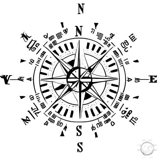 A compass surrounded by fern leaves, representing a love for hiking and exploring tattoo design idea