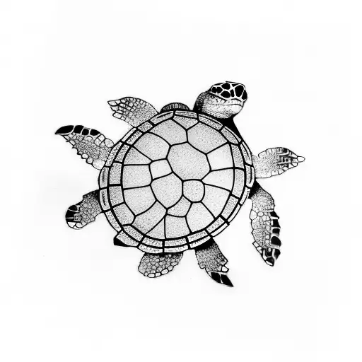 A minimalist design of a sea turtle swimming through a forest, symbolizing the connection between land and sea tattoo design idea