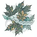 maple leaf and ocean waves   tattoo design idea