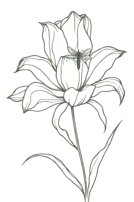 Tulip with Damselfly tattoo design idea